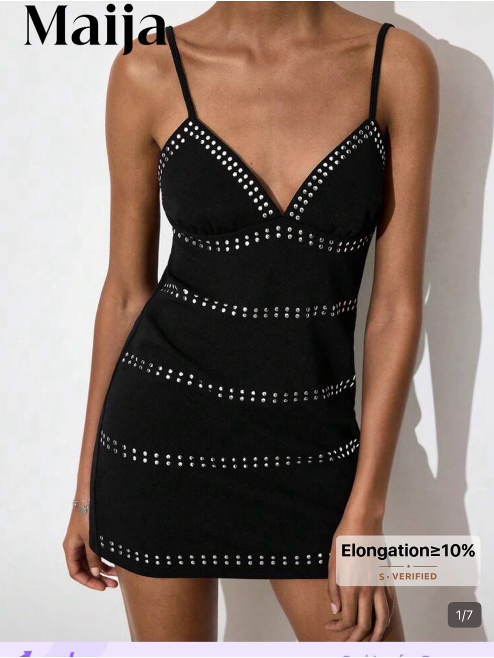 Maija from SHEIN Black Studded Spaghetti Strap Mini Dress